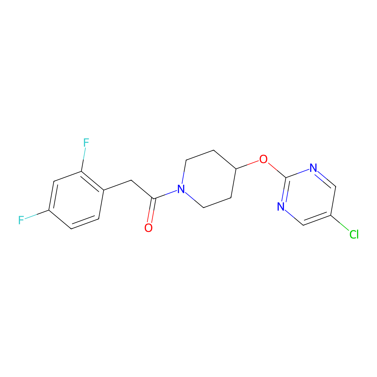 1-{4-[(5-Chloropyrimidin-2-yl)oxy]piperidin-1-yl}-2-(2,4-difluorophenyl)ethan-1-one molecular structure, CAS 2415562-74-0