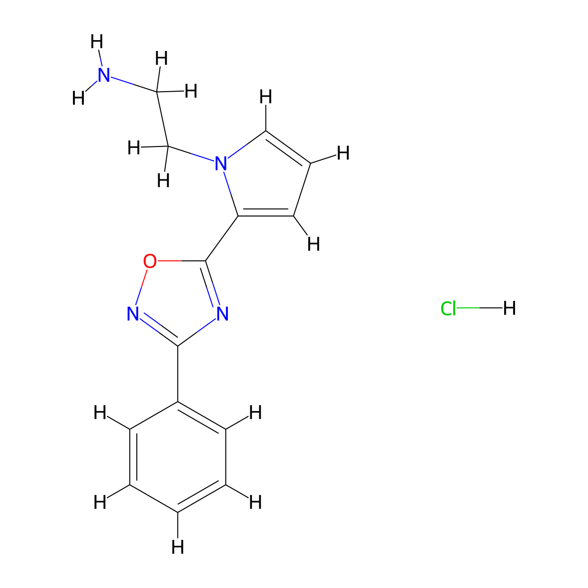 2-[2-(3-Phenyl-1,2,4-oxadiazol-5-yl)pyrrol-1-yl]ethanamine;hydrochloride molecular structure, CAS 2415562-75-1