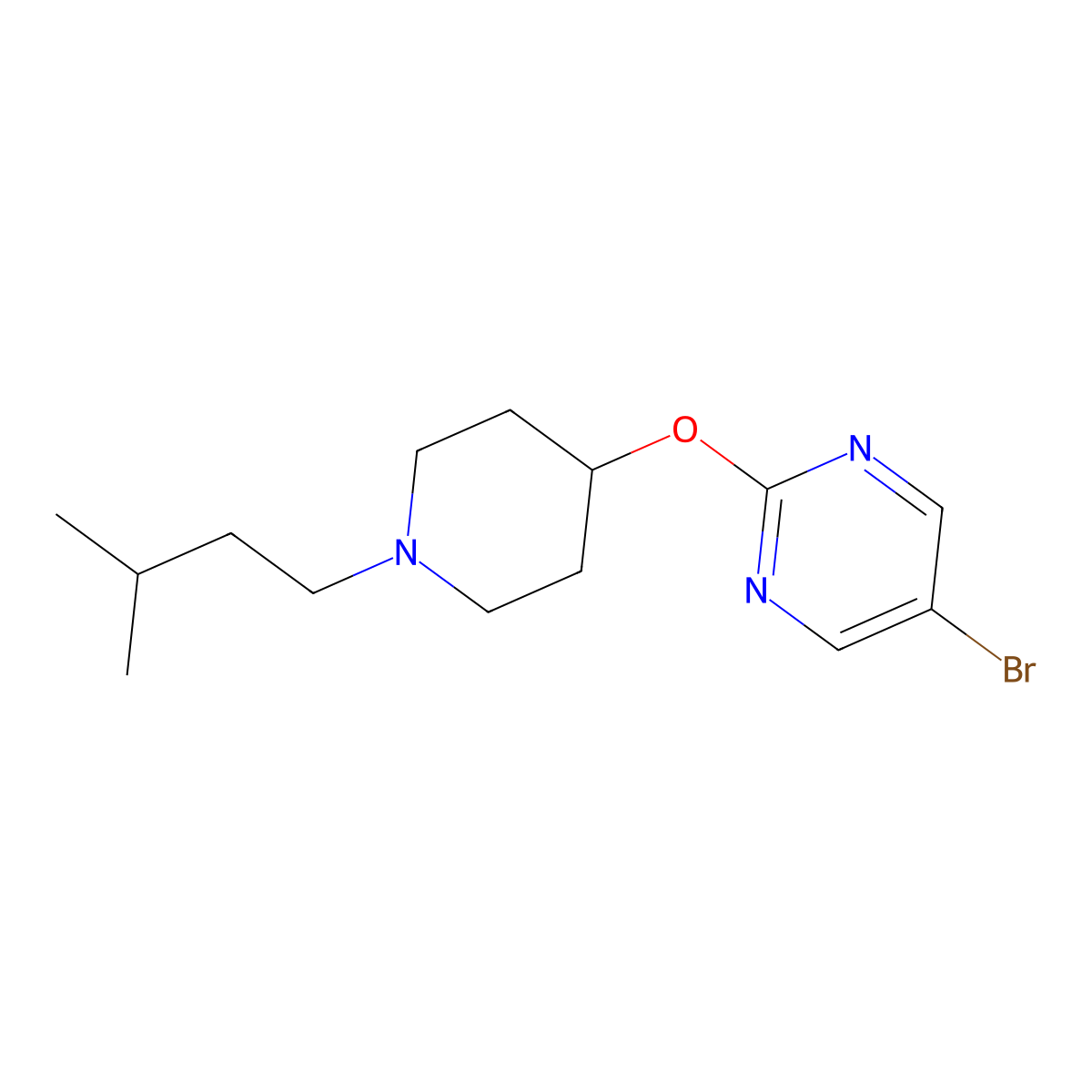 5-Bromo-2-{[1-(3-methylbutyl)piperidin-4-yl]oxy}pyrimidine molecular structure, CAS 2415562-77-3