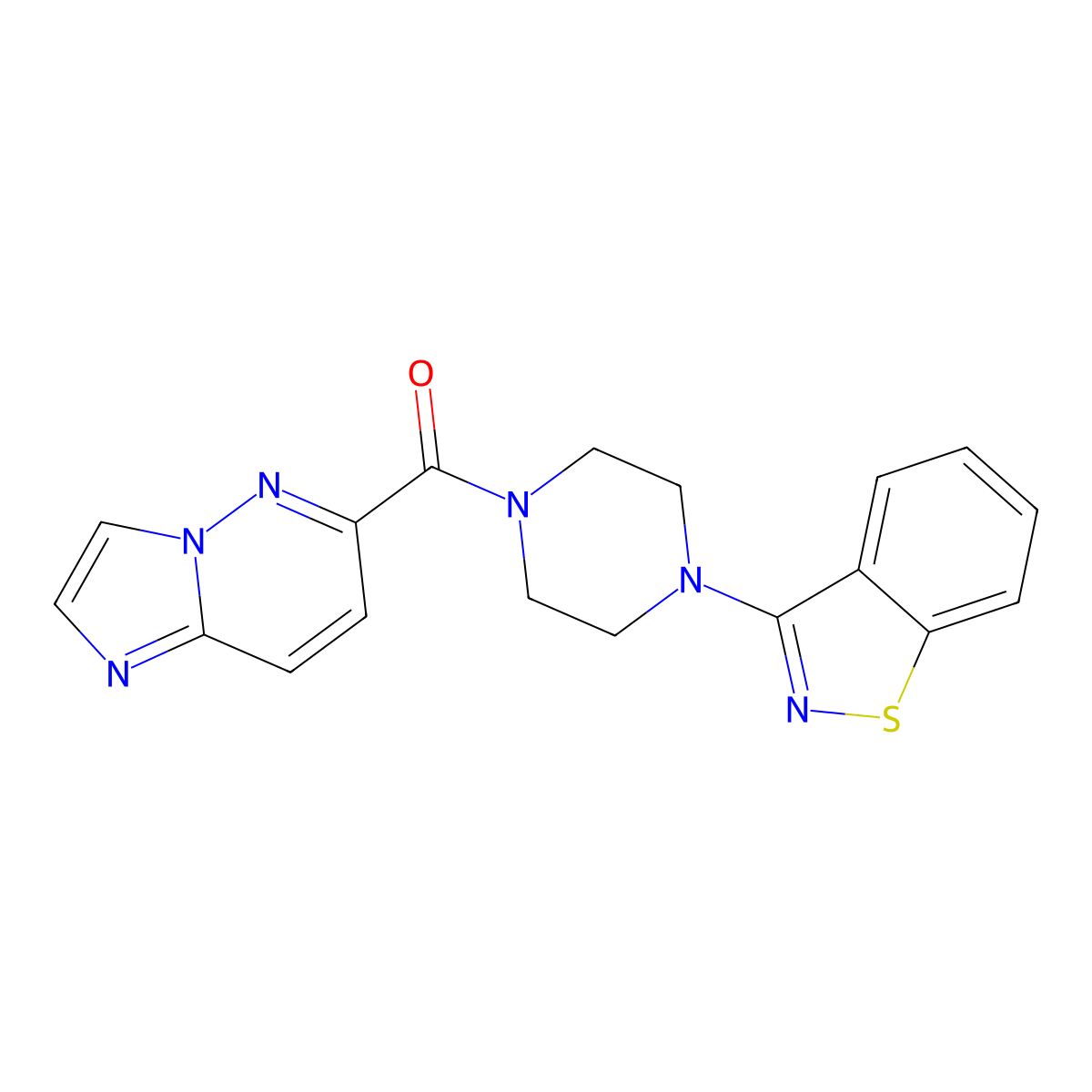3-(4-{Imidazo[1,2-b]pyridazine-6-carbonyl}piperazin-1-yl)-1,2-benzothiazole molecular structure, CAS 2415562-79-5