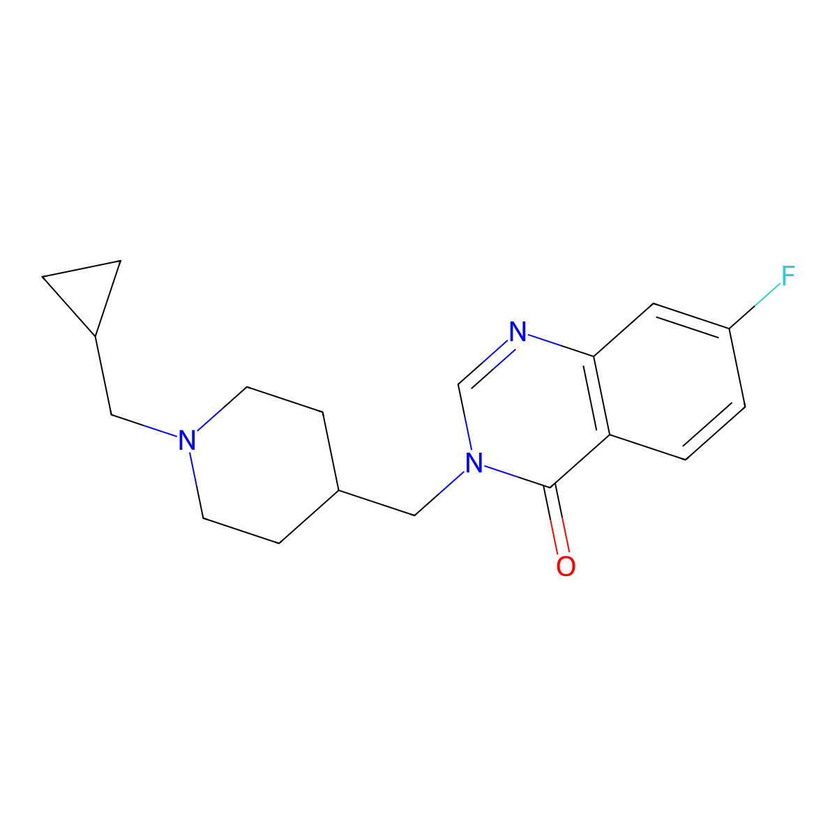 3-{[1-(Cyclopropylmethyl)piperidin-4-yl]methyl}-7-fluoro-3,4-dihydroquinazolin-4-one molecular structure, CAS 2415562-84-2