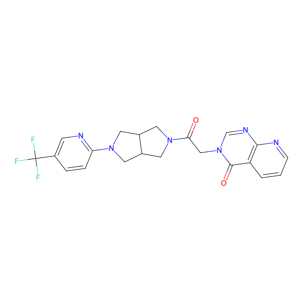 3-(2-oxo-2-{5-[5-(trifluoromethyl)pyridin-2-yl]-octahydropyrrolo[3,4-c]pyrrol-2-yl}ethyl)-3H,4H-pyrido[2,3-d]pyrimidin-4-one molecular structure, CAS 2415562-86-4