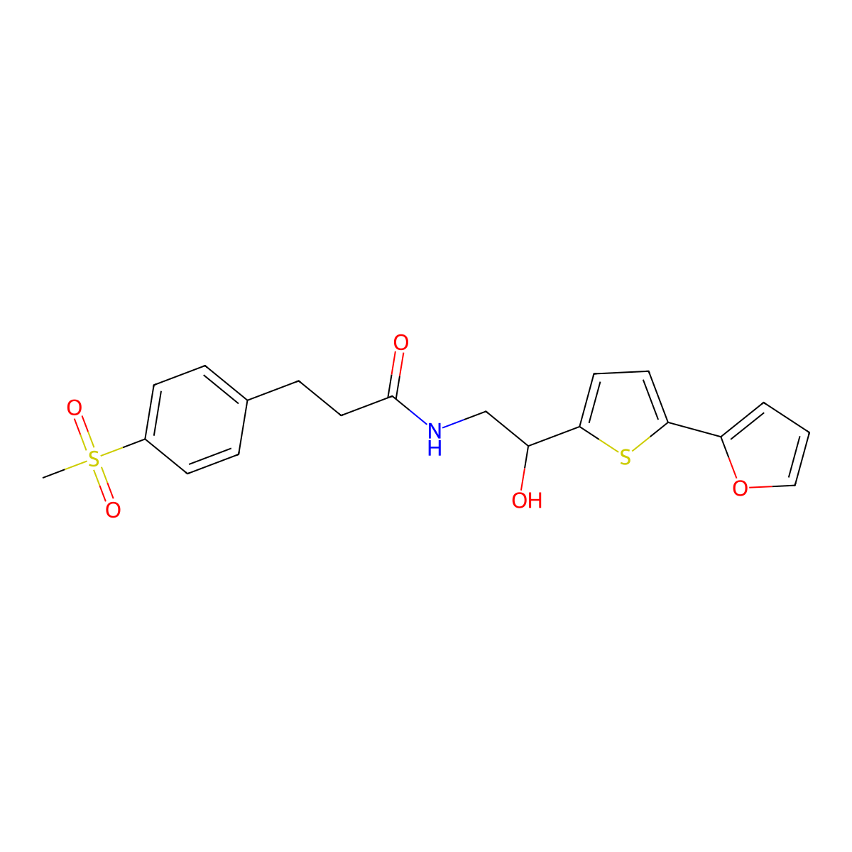 N-{2-[5-(furan-2-yl)thiophen-2-yl]-2-hydroxyethyl}-3-(4-methanesulfonylphenyl)propanamide molecular structure, CAS 2415562-90-0