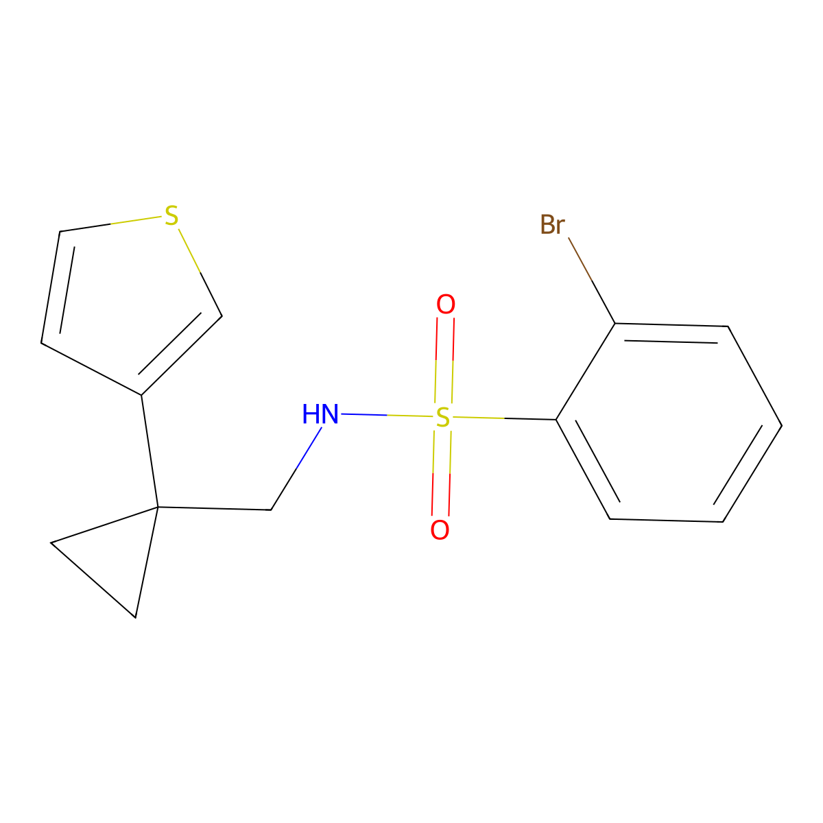 2-bromo-N-{[1-(thiophen-3-yl)cyclopropyl]methyl}benzene-1-sulfonamide molecular structure, CAS 2415562-91-1
