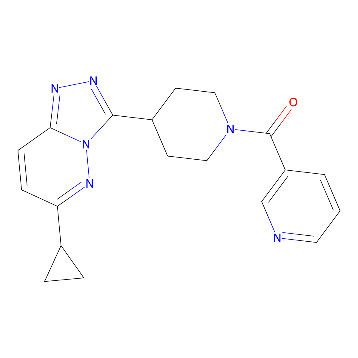 3-(4-{6-Cyclopropyl-[1,2,4]triazolo[4,3-b]pyridazin-3-yl}piperidine-1-carbonyl)pyridine molecular structure, CAS 2415562-98-8