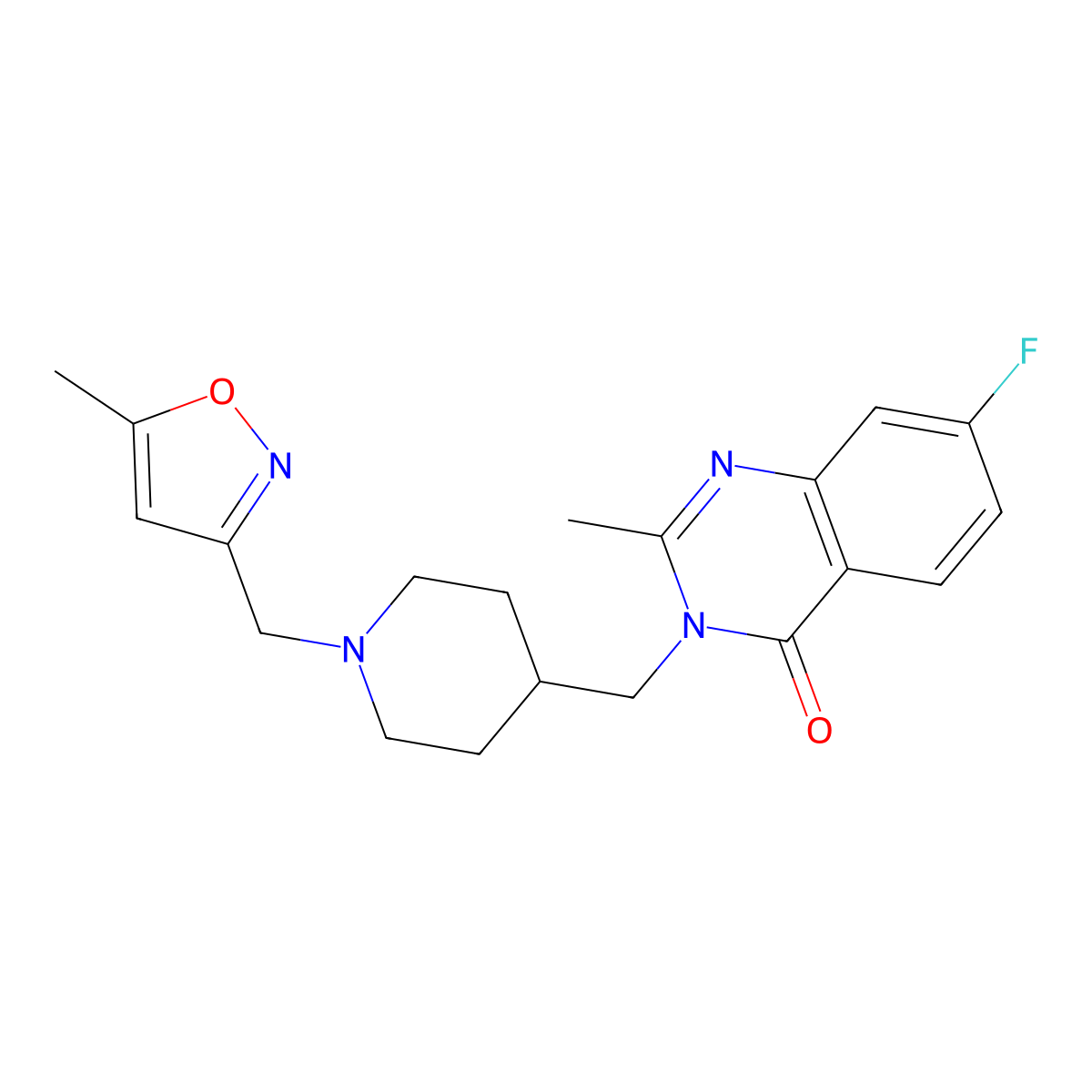7-Fluoro-2-methyl-3-({1-[(5-methyl-1,2-oxazol-3-yl)methyl]piperidin-4-yl}methyl)-3,4-dihydroquinazolin-4-one molecular structure, CAS 2415563-00-5