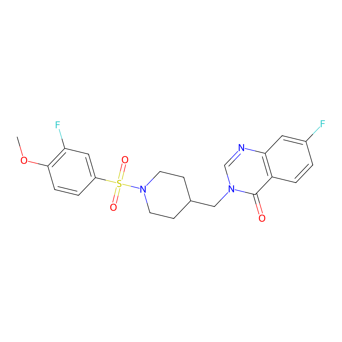 7-Fluoro-3-{[1-(3-fluoro-4-methoxybenzenesulfonyl)piperidin-4-yl]methyl}-3,4-dihydroquinazolin-4-one molecular structure, CAS 2415563-09-4