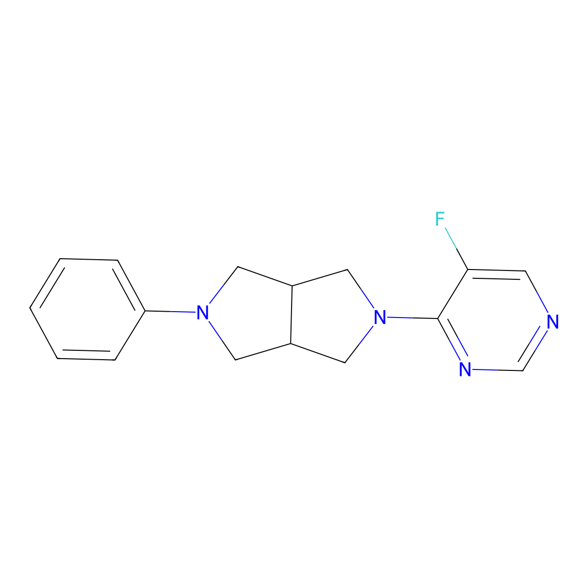 5-Fluoro-4-{5-phenyl-octahydropyrrolo[3,4-c]pyrrol-2-yl}pyrimidine molecular structure, CAS 2415563-13-0