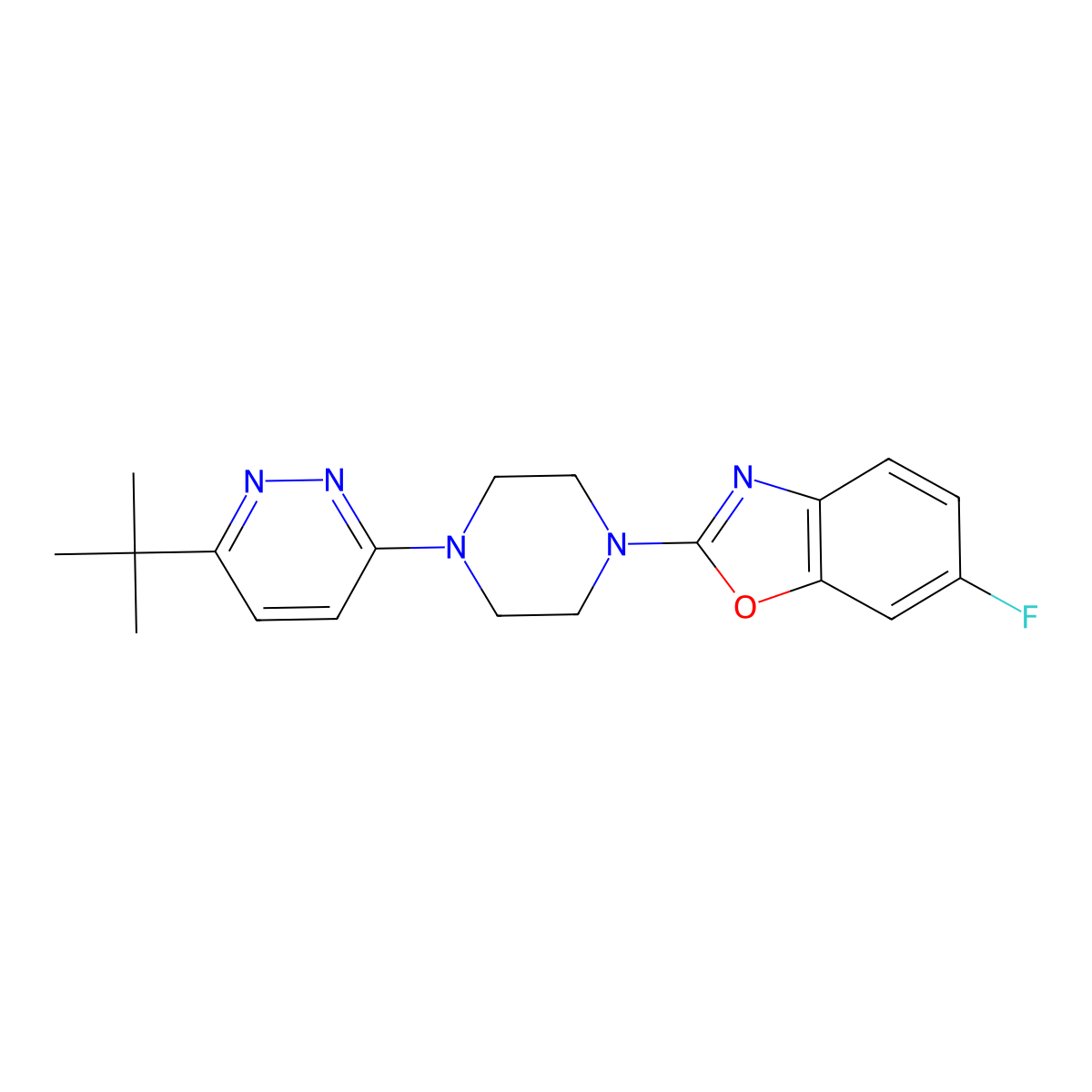 2-[4-(6-Tert-butylpyridazin-3-yl)piperazin-1-yl]-6-fluoro-1,3-benzoxazole molecular structure, CAS 2415563-14-1