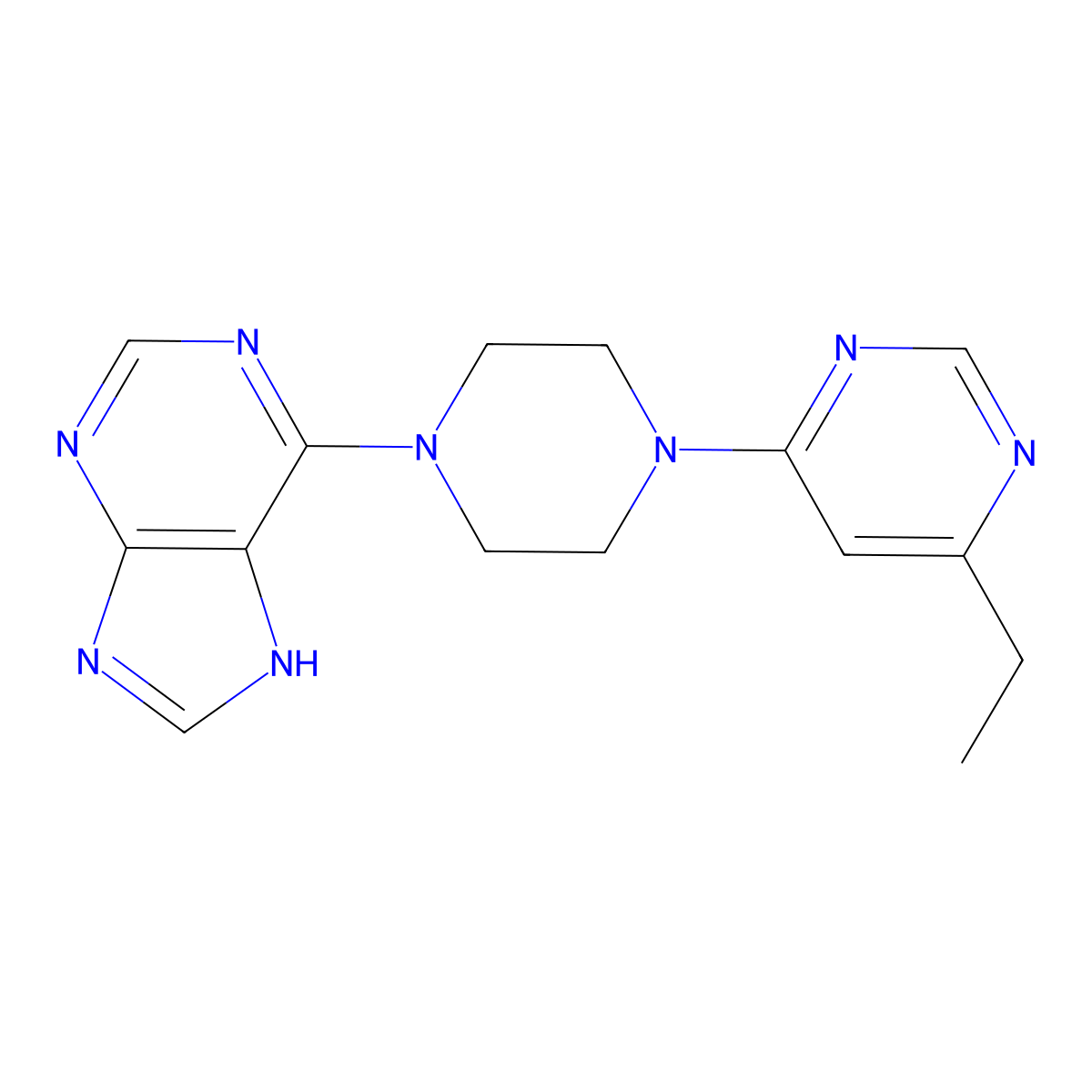 6-[4-(6-ethylpyrimidin-4-yl)piperazin-1-yl]-9H-purine molecular structure, CAS 2415563-16-3