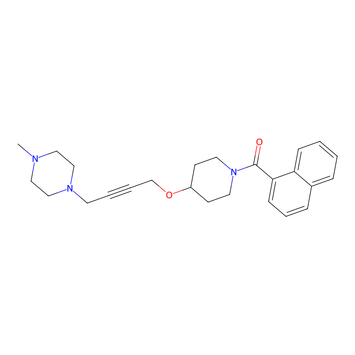 1-Methyl-4-(4-{[1-(naphthalene-1-carbonyl)piperidin-4-yl]oxy}but-2-yn-1-yl)piperazine molecular structure, CAS 2415563-17-4