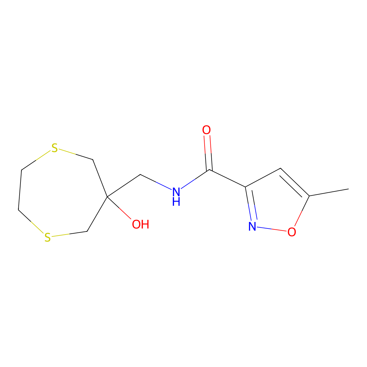N-[(6-Hydroxy-1,4-dithiepan-6-yl)methyl]-5-methyl-1,2-oxazole-3-carboxamide molecular structure, CAS 2415563-20-9
