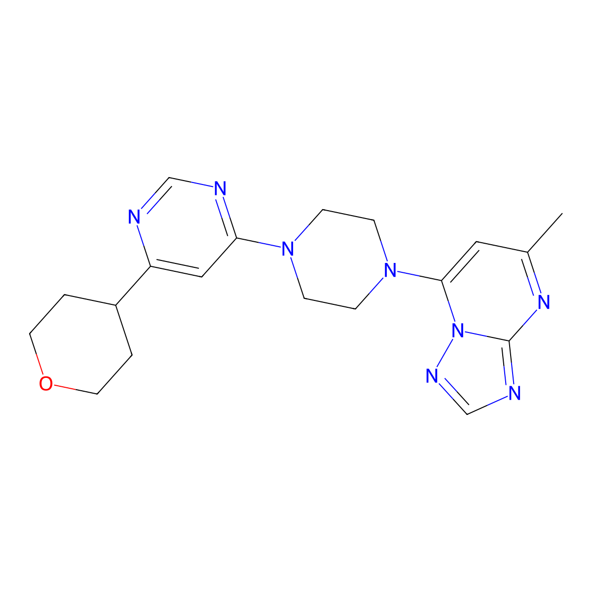 4-(4-{5-Methyl-[1,2,4]triazolo[1,5-a]pyrimidin-7-yl}piperazin-1-yl)-6-(oxan-4-yl)pyrimidine molecular structure, CAS 2415563-23-2