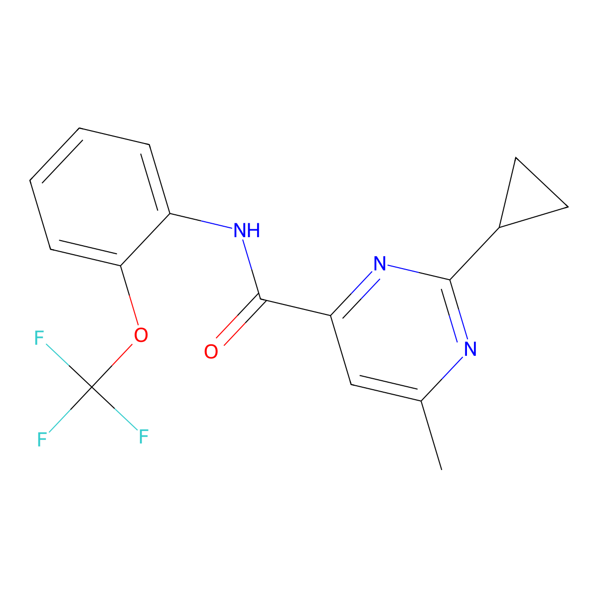 2-Cyclopropyl-6-methyl-N-[2-(trifluoromethoxy)phenyl]pyrimidine-4-carboxamide molecular structure, CAS 2415563-28-7
