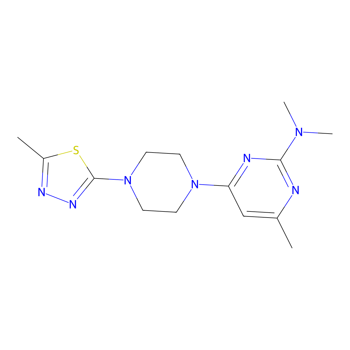 N,N,4-Trimethyl-6-[4-(5-methyl-1,3,4-thiadiazol-2-yl)piperazin-1-yl]pyrimidin-2-amine molecular structure, CAS 2415563-32-3