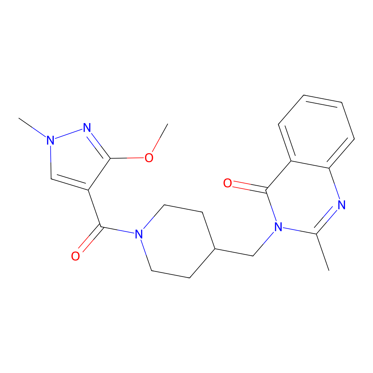 3-{[1-(3-methoxy-1-methyl-1H-pyrazole-4-carbonyl)piperidin-4-yl]methyl}-2-methyl-3,4-dihydroquinazolin-4-one molecular structure, CAS 2415563-36-7