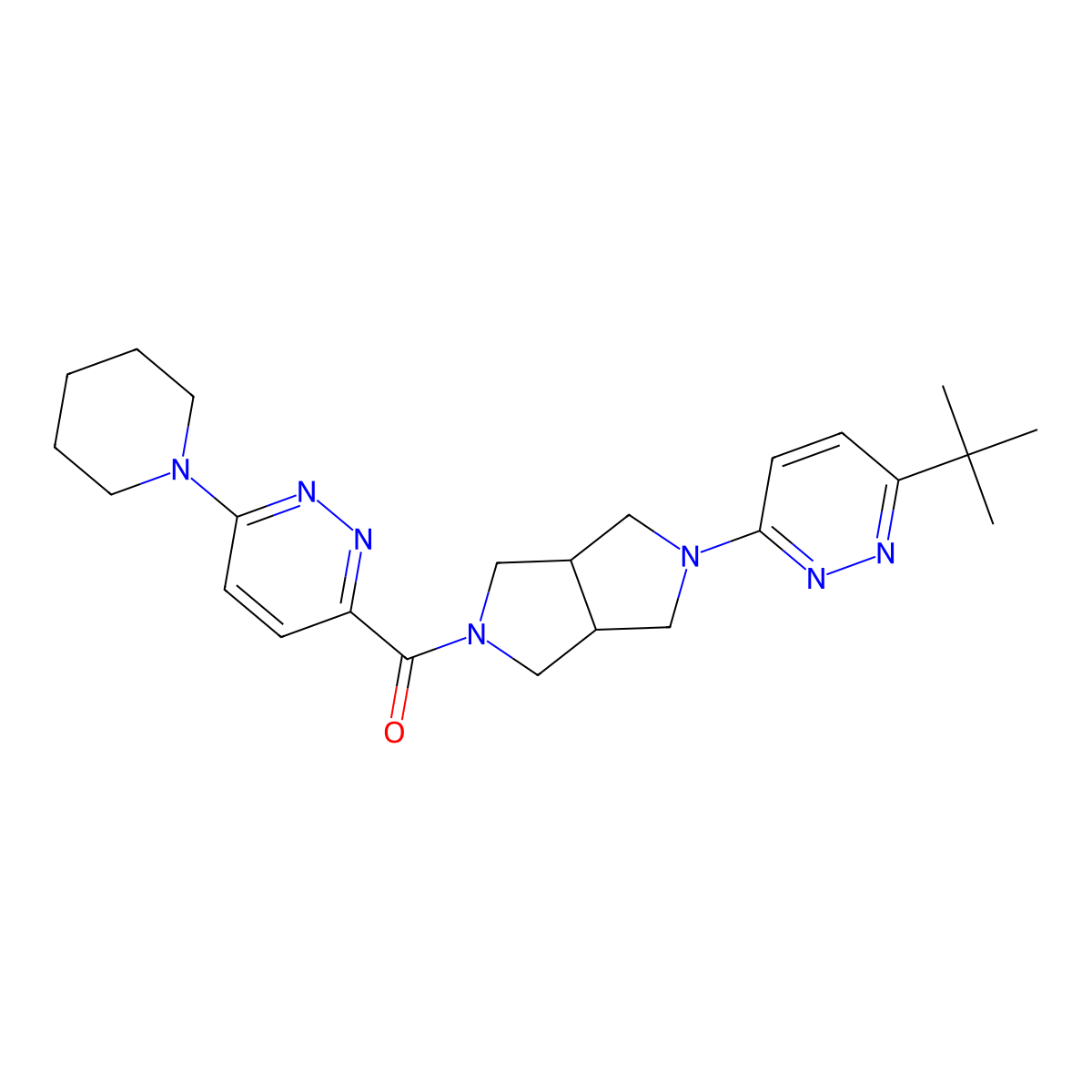 3-[5-(6-Tert-butylpyridazin-3-yl)-octahydropyrrolo[3,4-c]pyrrole-2-carbonyl]-6-(piperidin-1-yl)pyridazine molecular structure, CAS 2415563-37-8