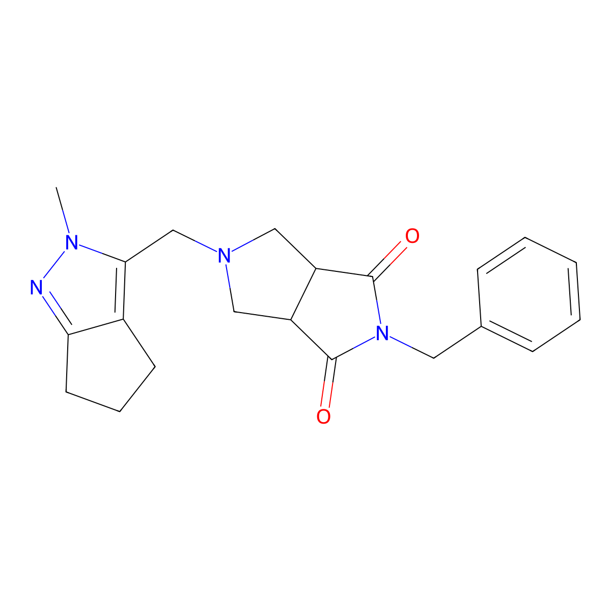 2-benzyl-5-({2-methyl-2H,4H,5H,6H-cyclopenta[c]pyrazol-3-yl}methyl)-octahydropyrrolo[3,4-c]pyrrole-1,3-dione molecular structure, CAS 2415563-38-9