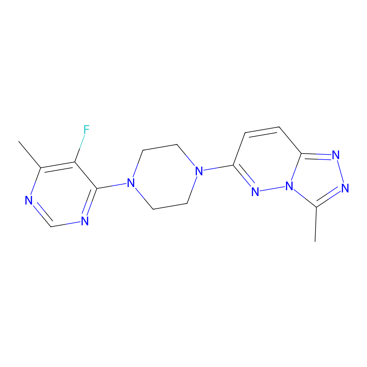 5-Fluoro-4-methyl-6-(4-{3-methyl-[1,2,4]triazolo[4,3-b]pyridazin-6-yl}piperazin-1-yl)pyrimidine molecular structure, CAS 2415563-39-0