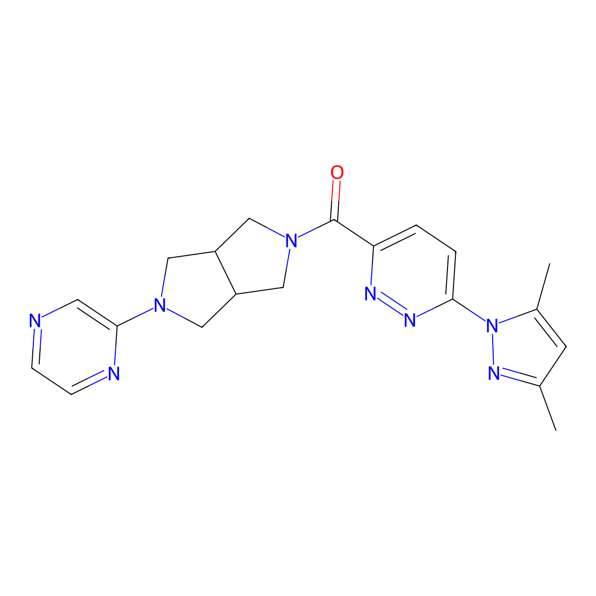 3-(3,5-dimethyl-1H-pyrazol-1-yl)-6-[5-(pyrazin-2-yl)-octahydropyrrolo[3,4-c]pyrrole-2-carbonyl]pyridazine molecular structure, CAS 2415563-41-4