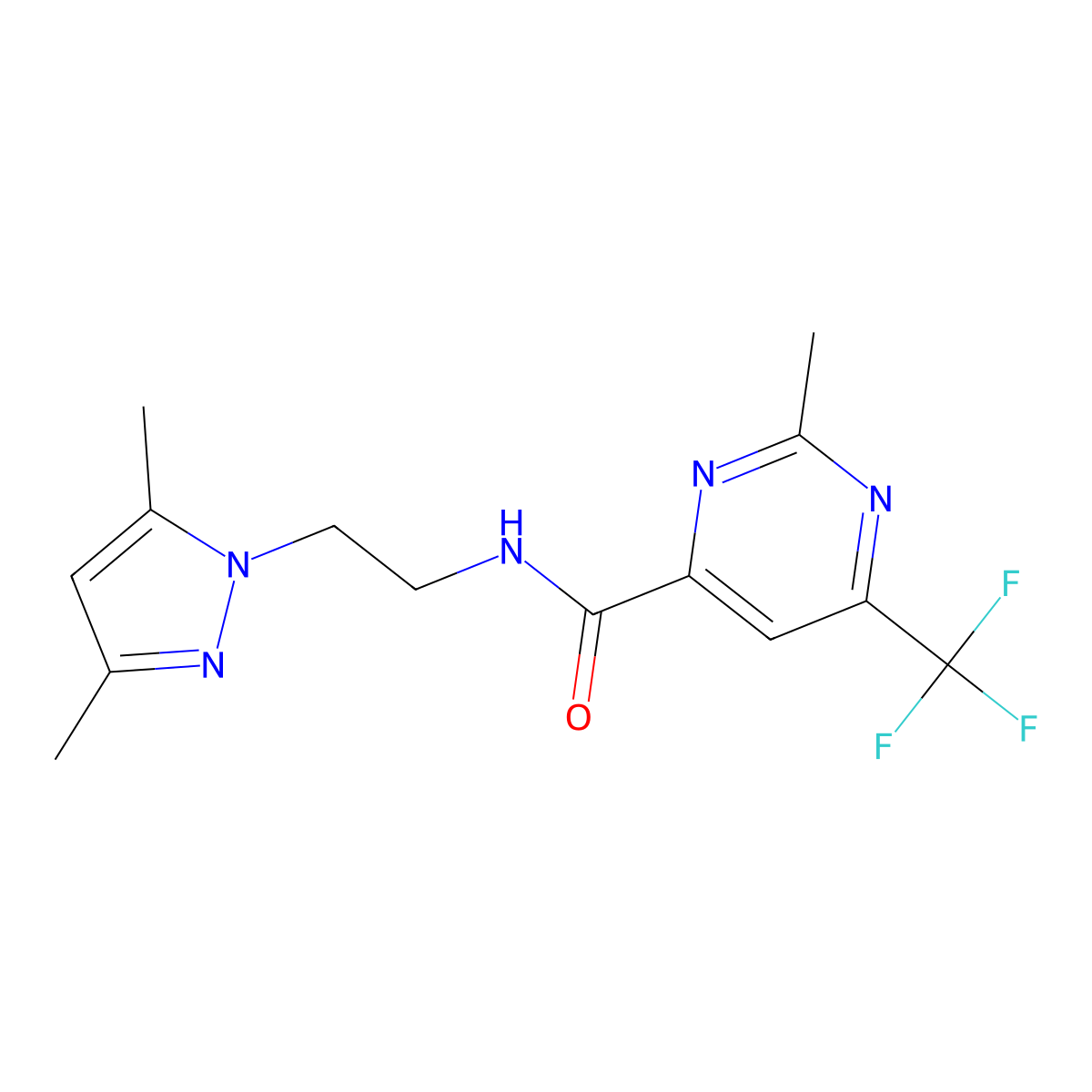N-[2-(3,5-dimethyl-1H-pyrazol-1-yl)ethyl]-2-methyl-6-(trifluoromethyl)pyrimidine-4-carboxamide molecular structure, CAS 2415563-50-5