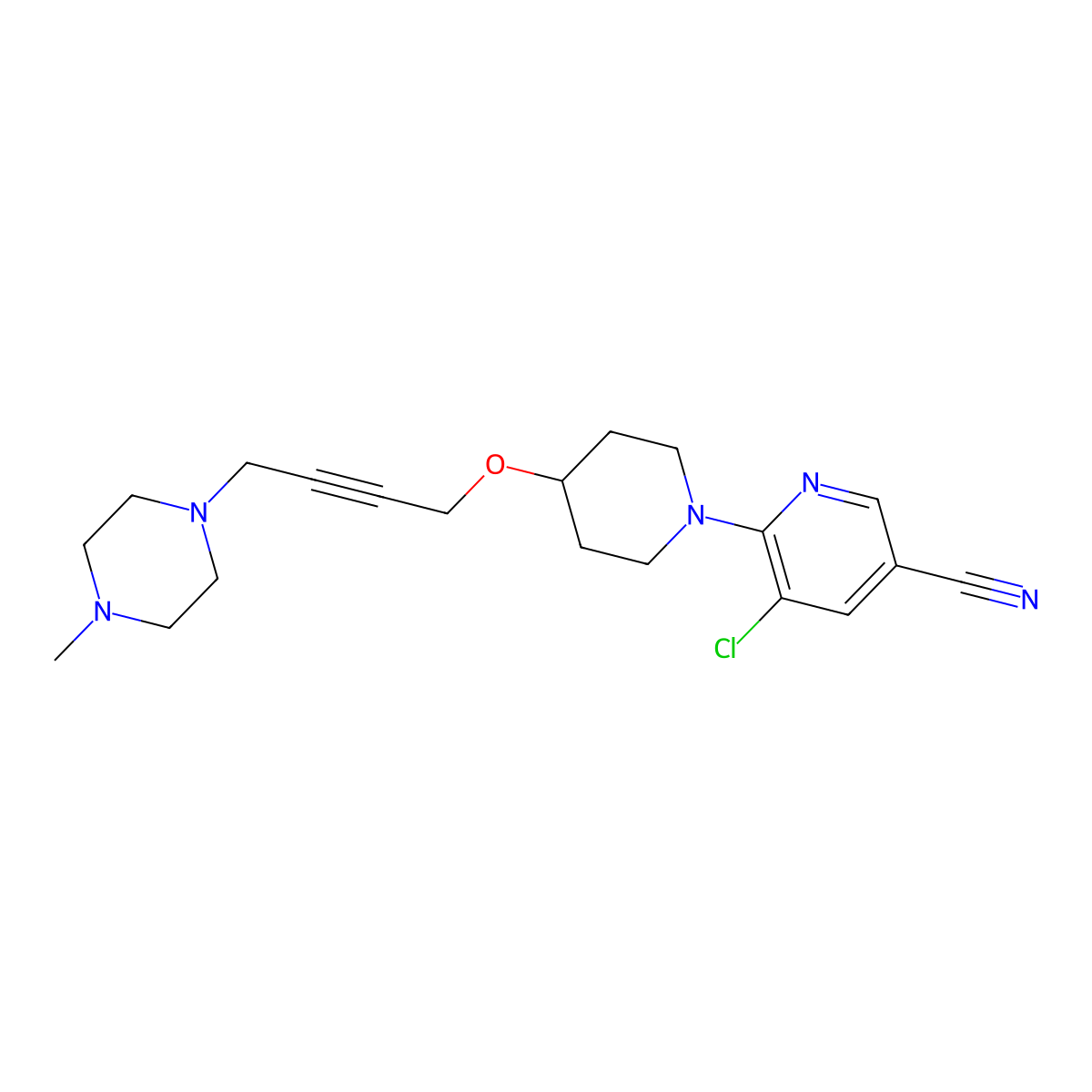 5-Chloro-6-[4-[4-(4-methylpiperazin-1-yl)but-2-ynoxy]piperidin-1-yl]pyridine-3-carbonitrile molecular structure, CAS 2415563-51-6