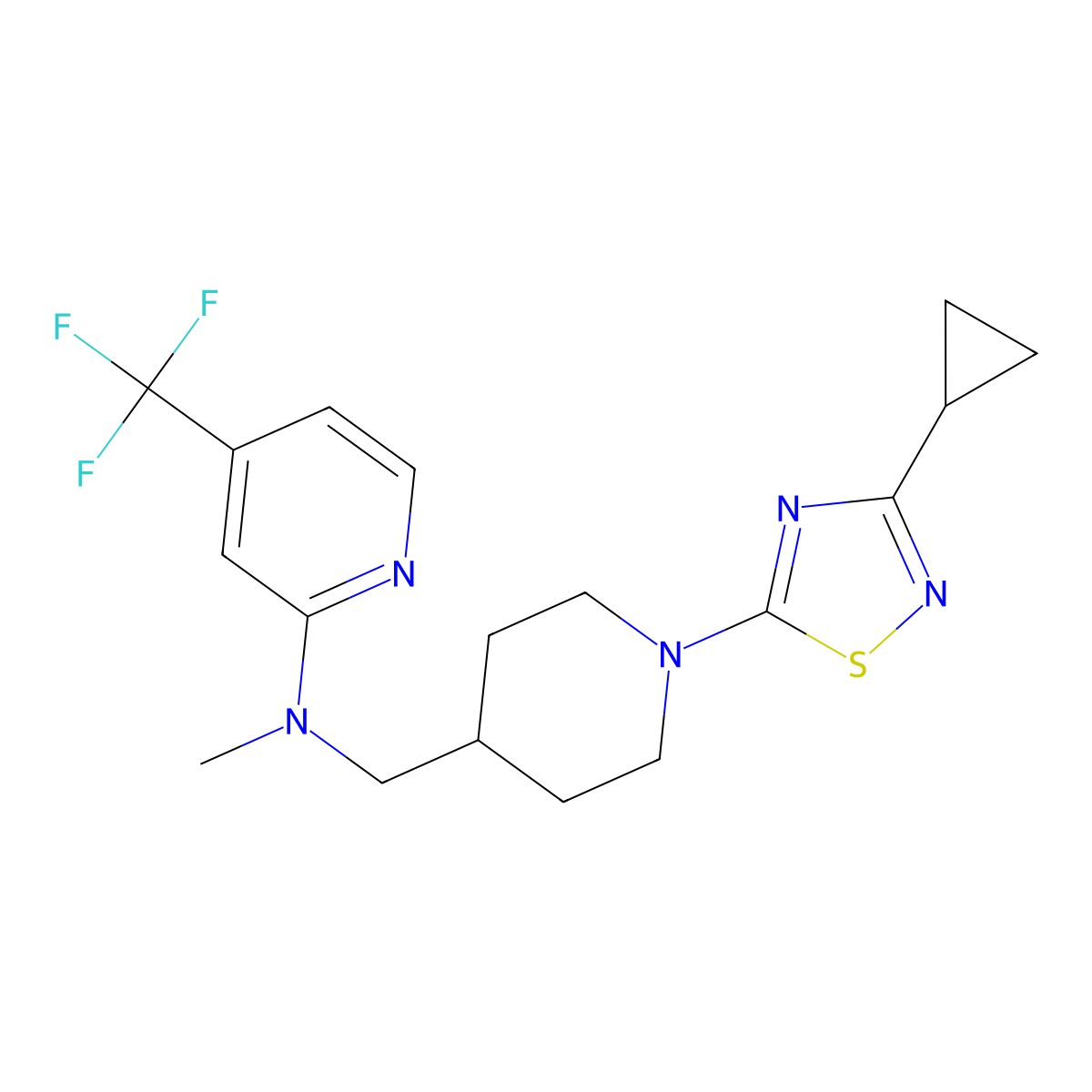 N-{[1-(3-cyclopropyl-1,2,4-thiadiazol-5-yl)piperidin-4-yl]methyl}-N-methyl-4-(trifluoromethyl)pyridin-2-amine molecular structure, CAS 2415563-55-0