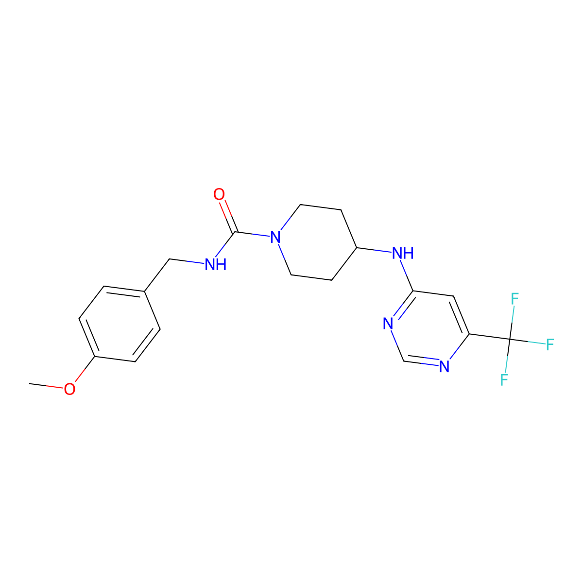 N-[(4-methoxyphenyl)methyl]-4-{[6-(trifluoromethyl)pyrimidin-4-yl]amino}piperidine-1-carboxamide molecular structure, CAS 2415563-56-1
