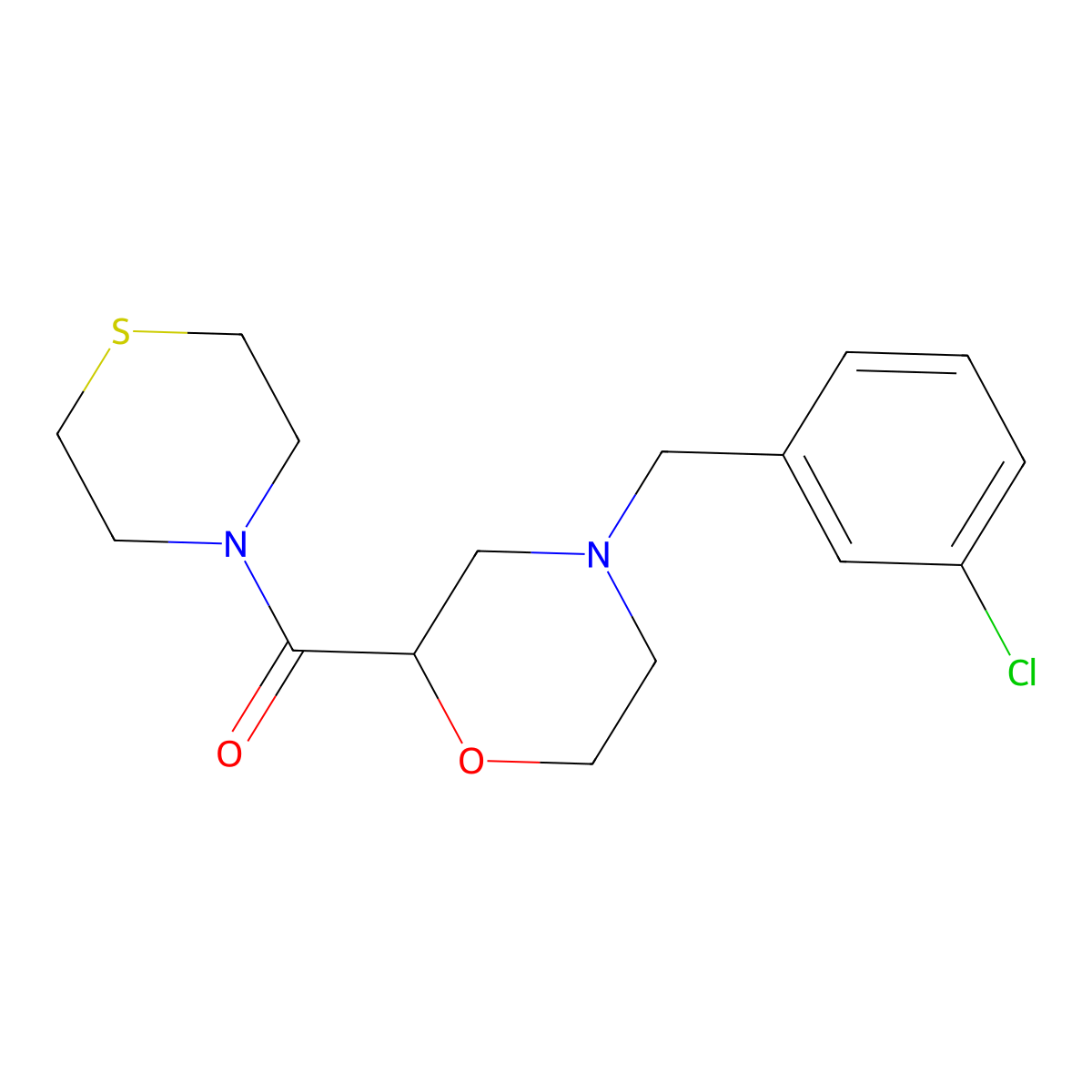 4-[(3-Chlorophenyl)methyl]-2-(thiomorpholine-4-carbonyl)morpholine molecular structure, CAS 2415563-59-4