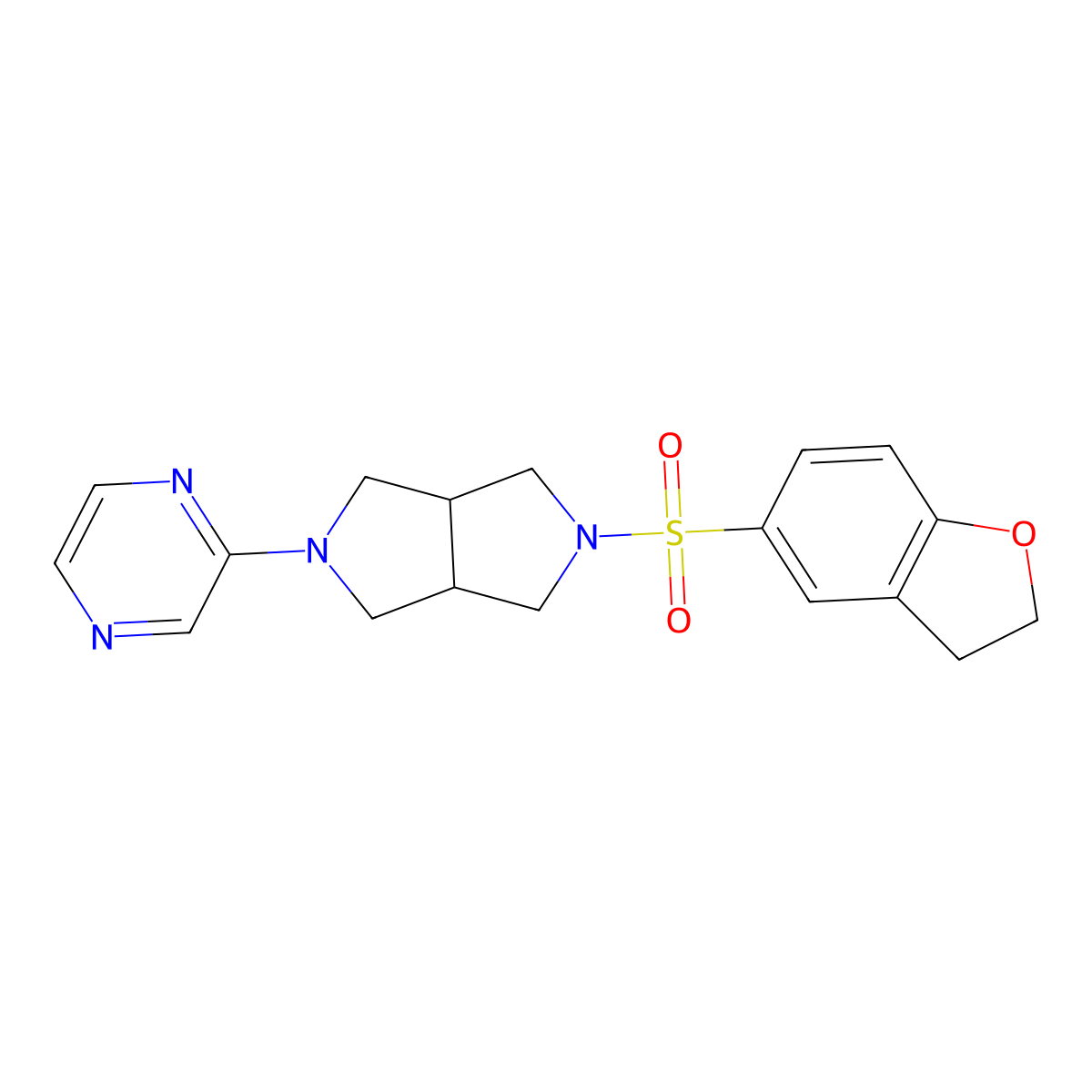 2-[5-(2,3-Dihydro-1-benzofuran-5-sulfonyl)-octahydropyrrolo[3,4-c]pyrrol-2-yl]pyrazine molecular structure, CAS 2415563-63-0