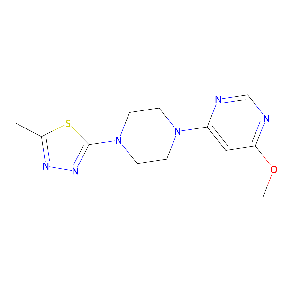 4-Methoxy-6-[4-(5-methyl-1,3,4-thiadiazol-2-yl)piperazin-1-yl]pyrimidine molecular structure, CAS 2415563-70-9