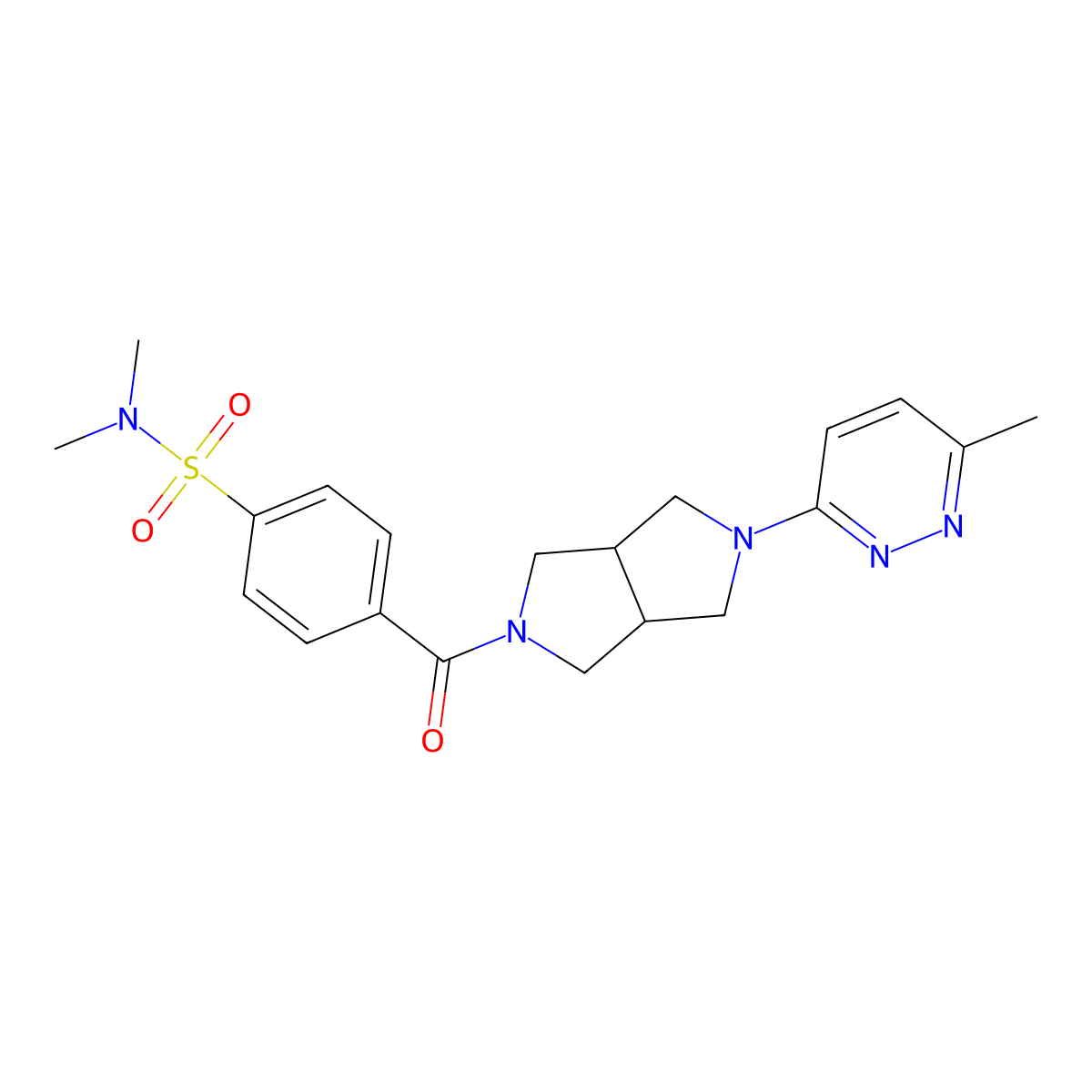 N,N-dimethyl-4-[5-(6-methylpyridazin-3-yl)-octahydropyrrolo[3,4-c]pyrrole-2-carbonyl]benzene-1-sulfonamide molecular structure, CAS 2415563-77-6