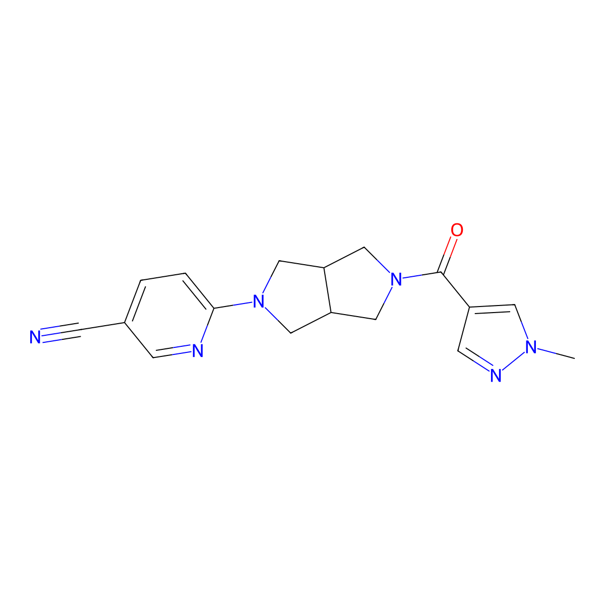 6-[5-(1-methyl-1H-pyrazole-4-carbonyl)-octahydropyrrolo[3,4-c]pyrrol-2-yl]pyridine-3-carbonitrile molecular structure, CAS 2415563-79-8