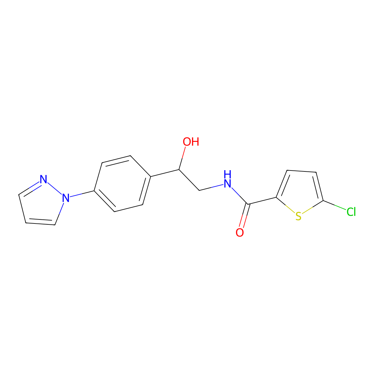 5-chloro-N-{2-hydroxy-2-[4-(1H-pyrazol-1-yl)phenyl]ethyl}thiophene-2-carboxamide molecular structure, CAS 2415563-82-3