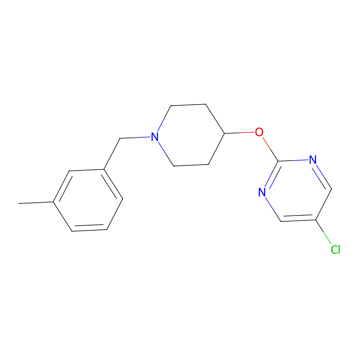 5-Chloro-2-({1-[(3-methylphenyl)methyl]piperidin-4-yl}oxy)pyrimidine molecular structure, CAS 2415563-86-7