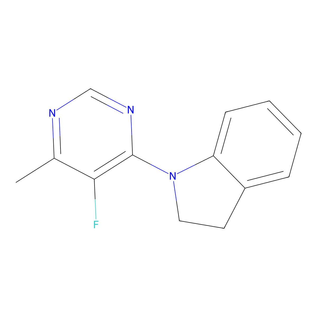 1-(5-fluoro-6-methylpyrimidin-4-yl)-2,3-dihydro-1H-indole molecular structure, CAS 2415563-92-5