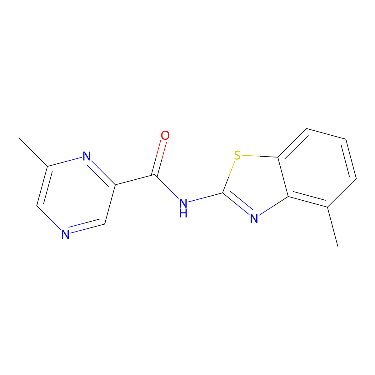 6-Methyl-N-(4-methyl-1,3-benzothiazol-2-yl)pyrazine-2-carboxamide molecular structure, CAS 2415563-94-7