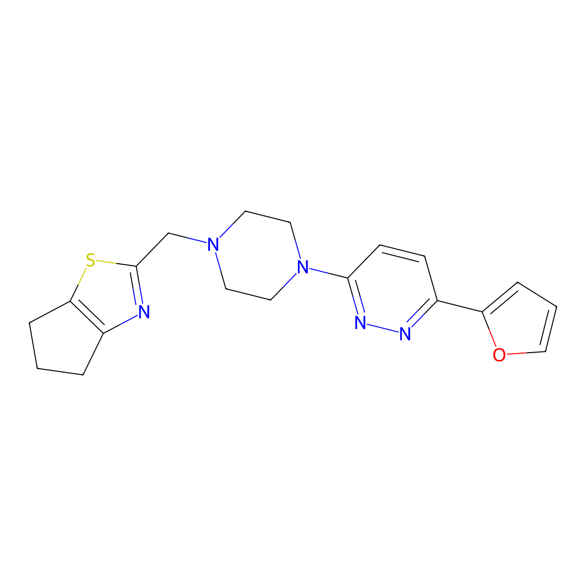 3-[4-({4H,5H,6H-cyclopenta[d][1,3]thiazol-2-yl}methyl)piperazin-1-yl]-6-(furan-2-yl)pyridazine molecular structure, CAS 2415563-97-0