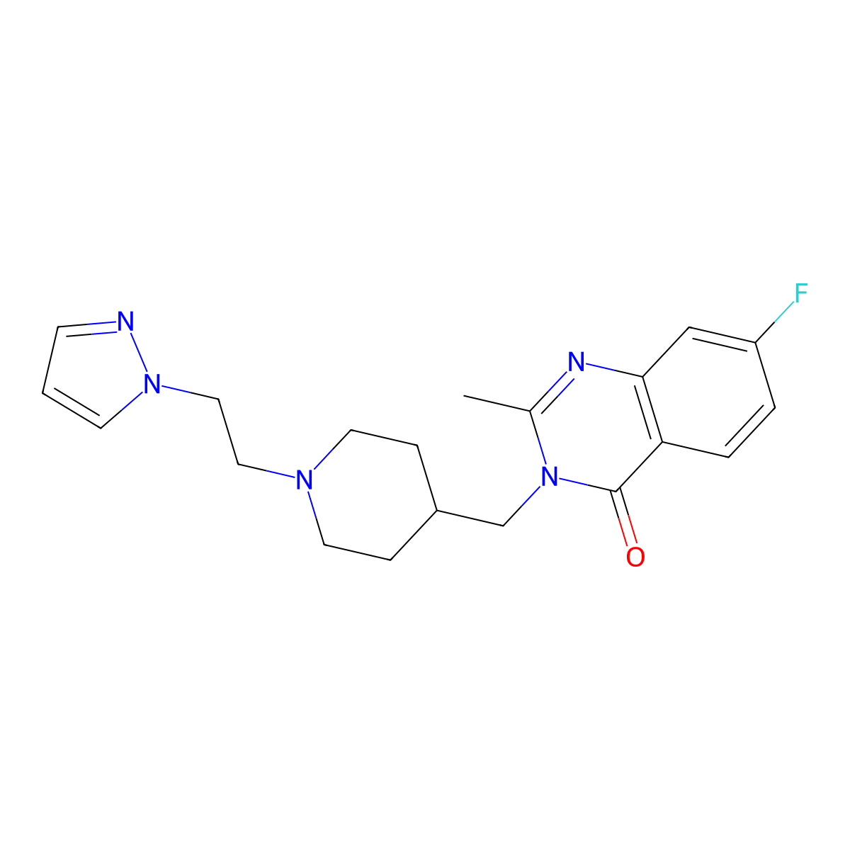 7-fluoro-2-methyl-3-({1-[2-(1H-pyrazol-1-yl)ethyl]piperidin-4-yl}methyl)-3,4-dihydroquinazolin-4-one molecular structure, CAS 2415563-98-1
