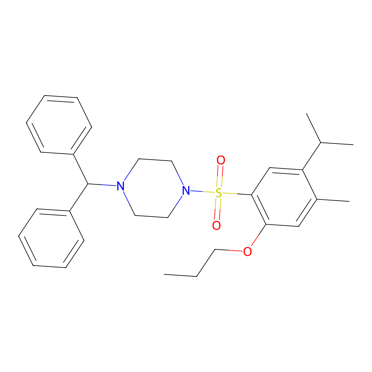 1-(Diphenylmethyl)-4-[4-methyl-5-(propan-2-yl)-2-propoxybenzenesulfonyl]piperazine molecular structure, CAS 2415564-02-0