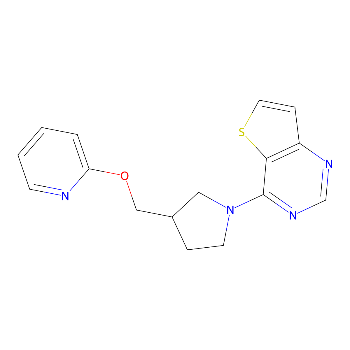 2-[(1-{Thieno[3,2-d]pyrimidin-4-yl}pyrrolidin-3-yl)methoxy]pyridine molecular structure, CAS 2415564-06-4