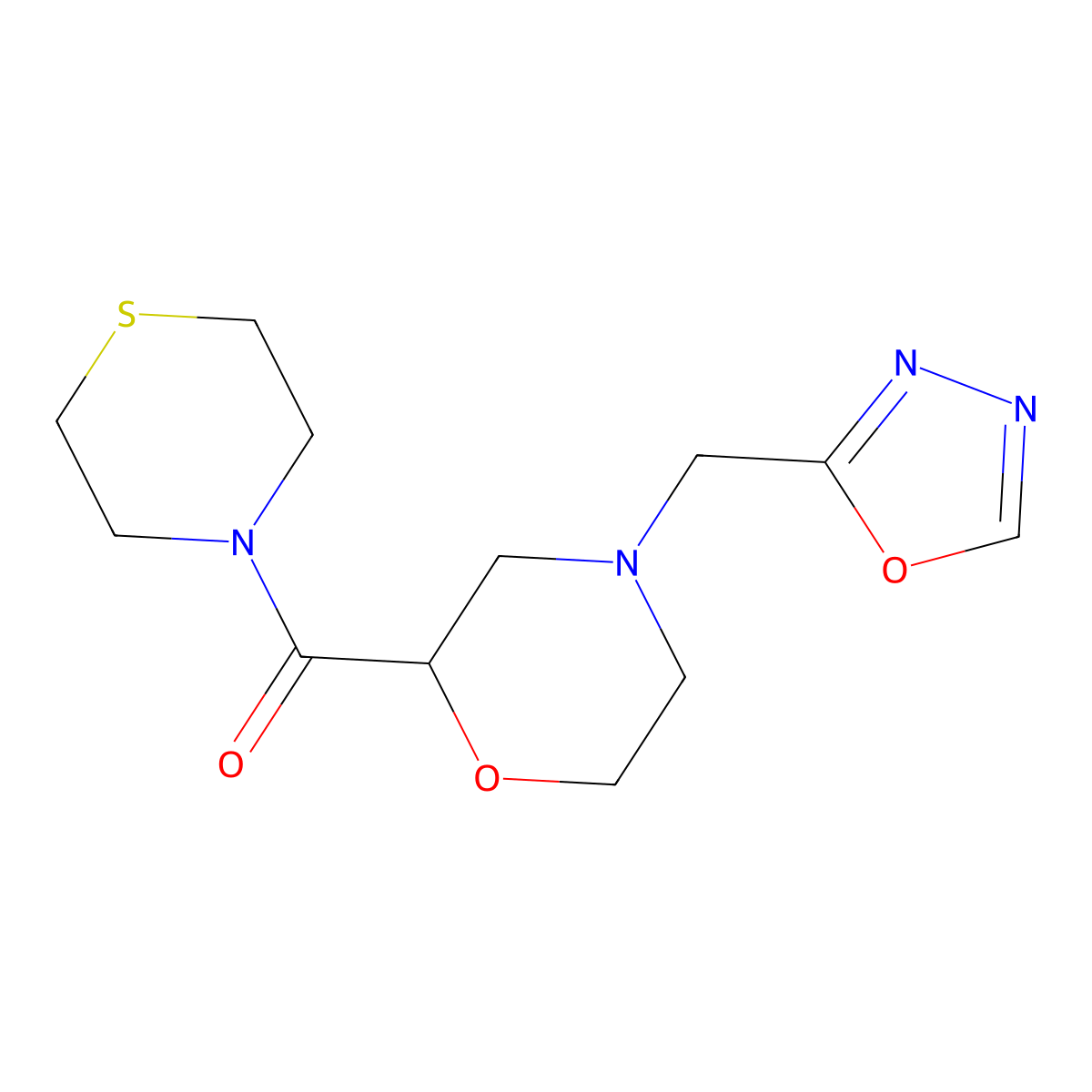 4-[(1,3,4-Oxadiazol-2-yl)methyl]-2-(thiomorpholine-4-carbonyl)morpholine molecular structure, CAS 2415564-08-6