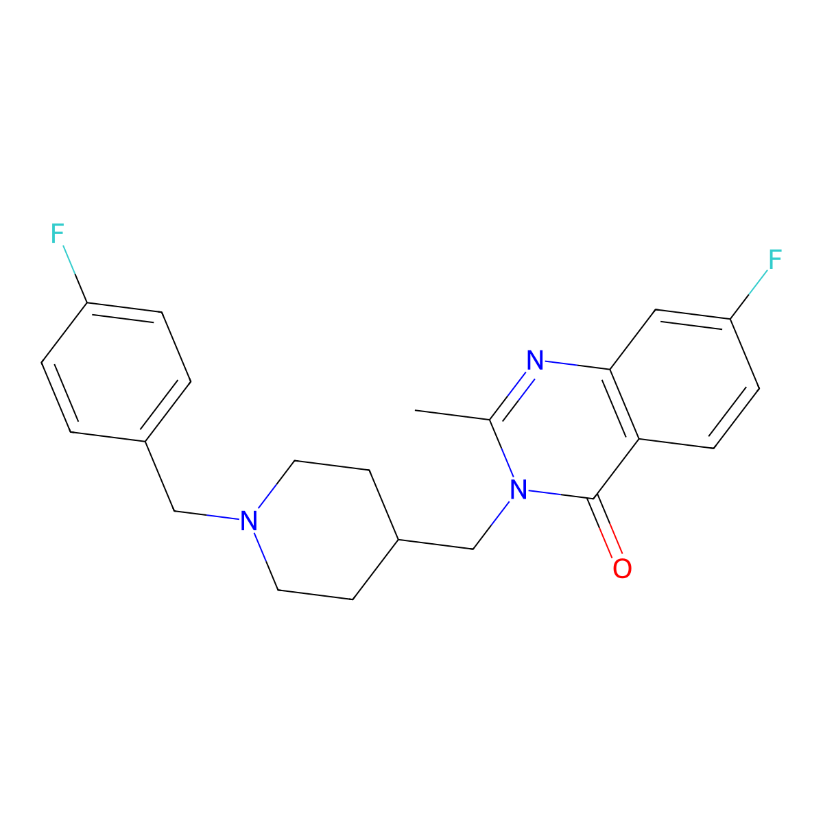 7-Fluoro-3-({1-[(4-fluorophenyl)methyl]piperidin-4-yl}methyl)-2-methyl-3,4-dihydroquinazolin-4-one molecular structure, CAS 2415564-12-2