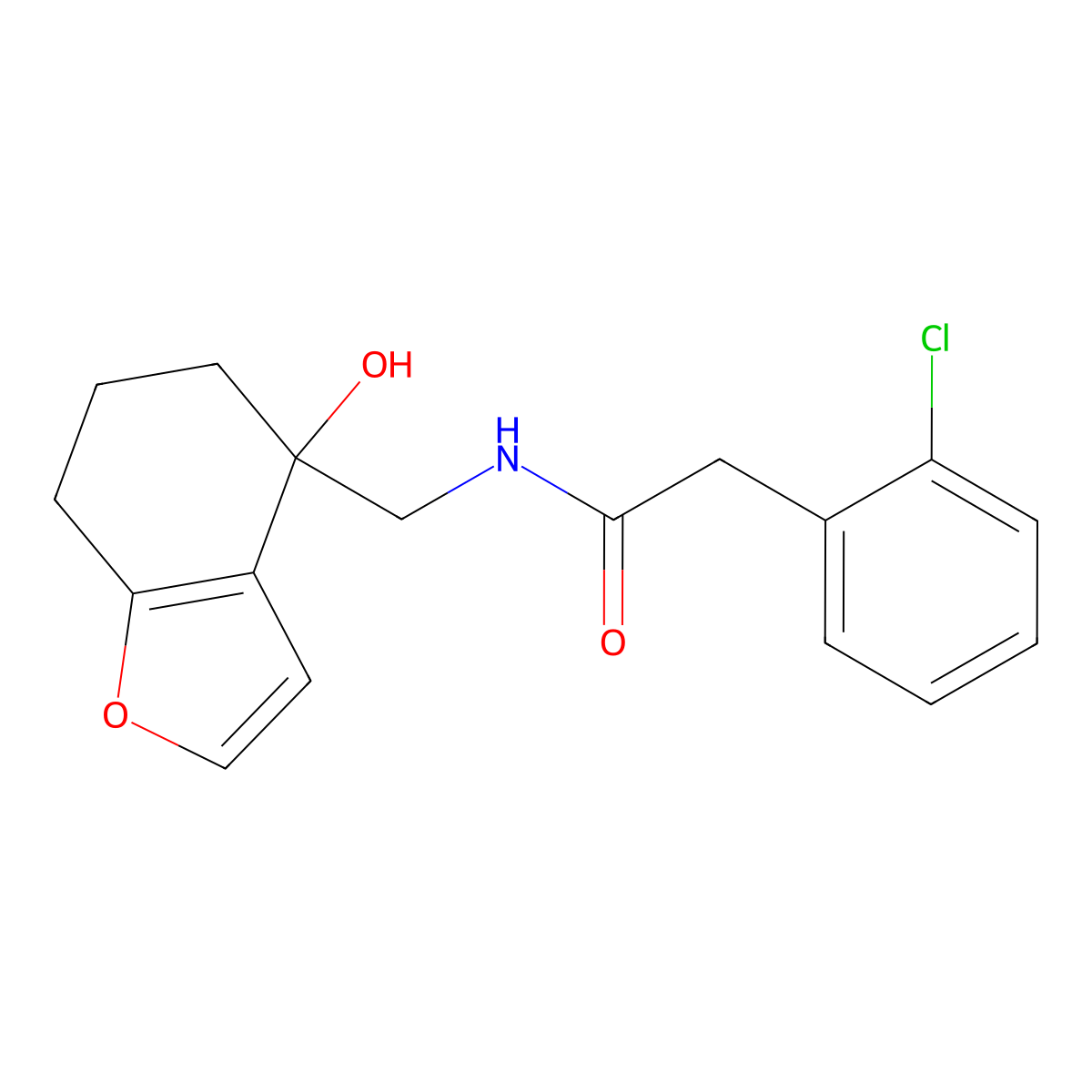 2-(2-chlorophenyl)-N-[(4-hydroxy-4,5,6,7-tetrahydro-1-benzofuran-4-yl)methyl]acetamide molecular structure, CAS 2415564-14-4