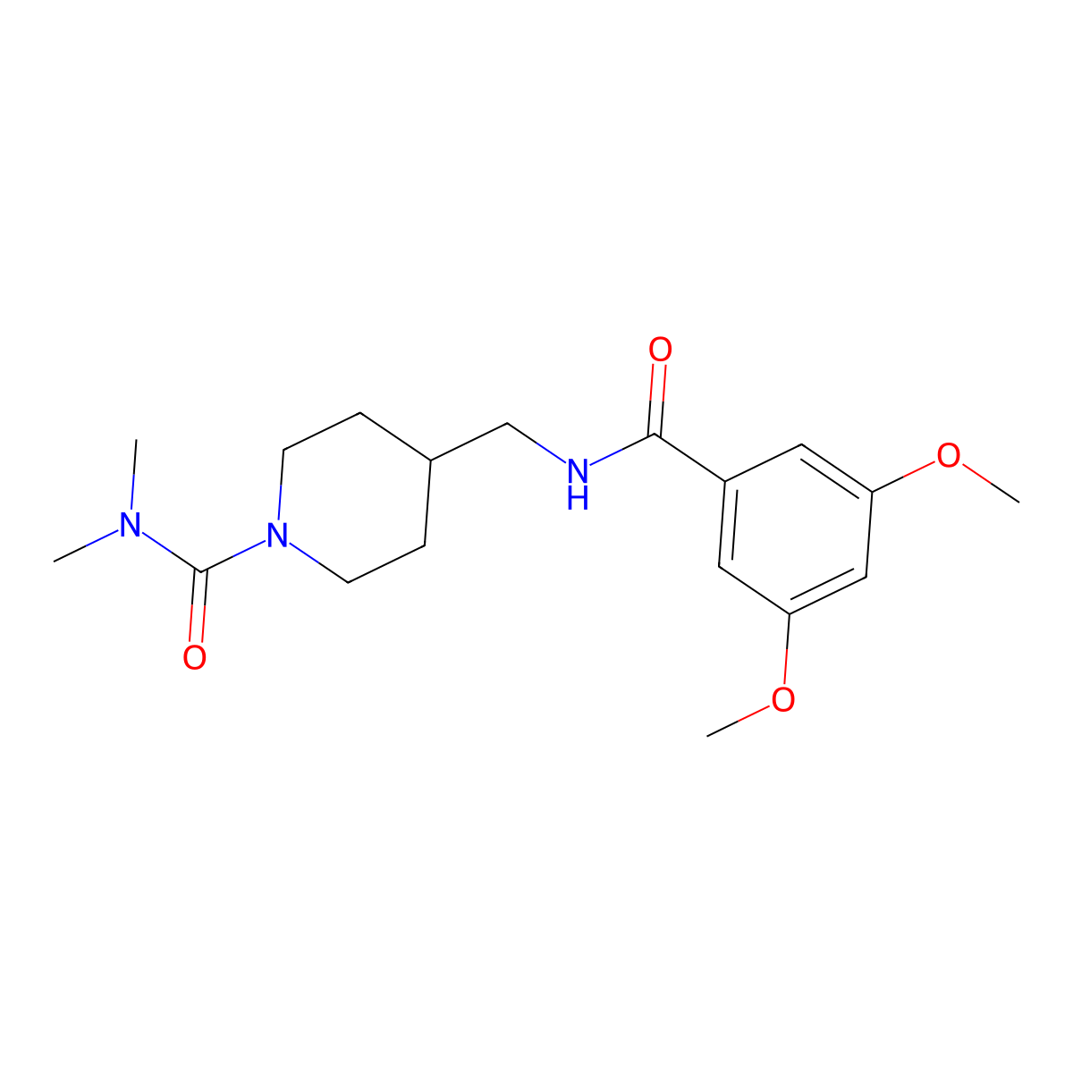 4-{[(3,5-dimethoxyphenyl)formamido]methyl}-N,N-dimethylpiperidine-1-carboxamide molecular structure, CAS 2415564-16-6
