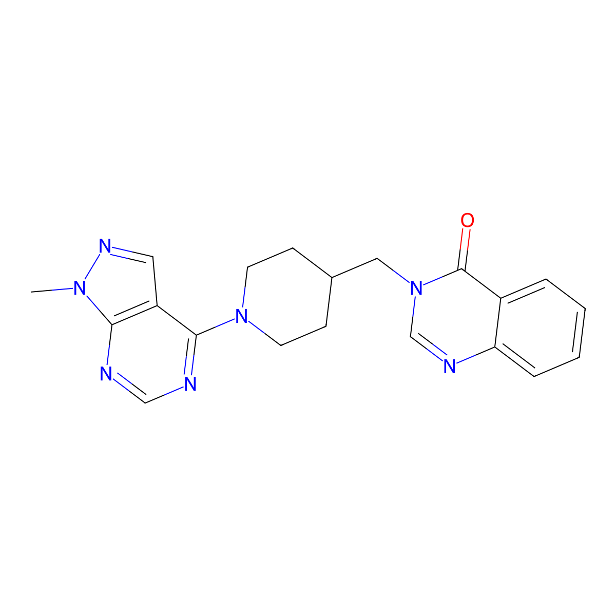 3-[(1-{1-methyl-1H-pyrazolo[3,4-d]pyrimidin-4-yl}piperidin-4-yl)methyl]-3,4-dihydroquinazolin-4-one molecular structure, CAS 2415564-19-9