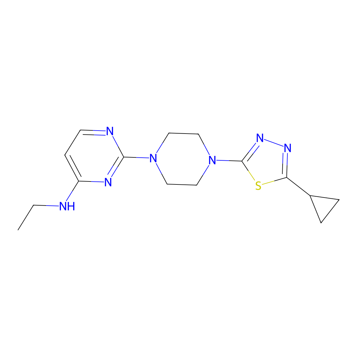 2-[4-(5-Cyclopropyl-1,3,4-thiadiazol-2-yl)piperazin-1-yl]-N-ethylpyrimidin-4-amine molecular structure, CAS 2415564-21-3