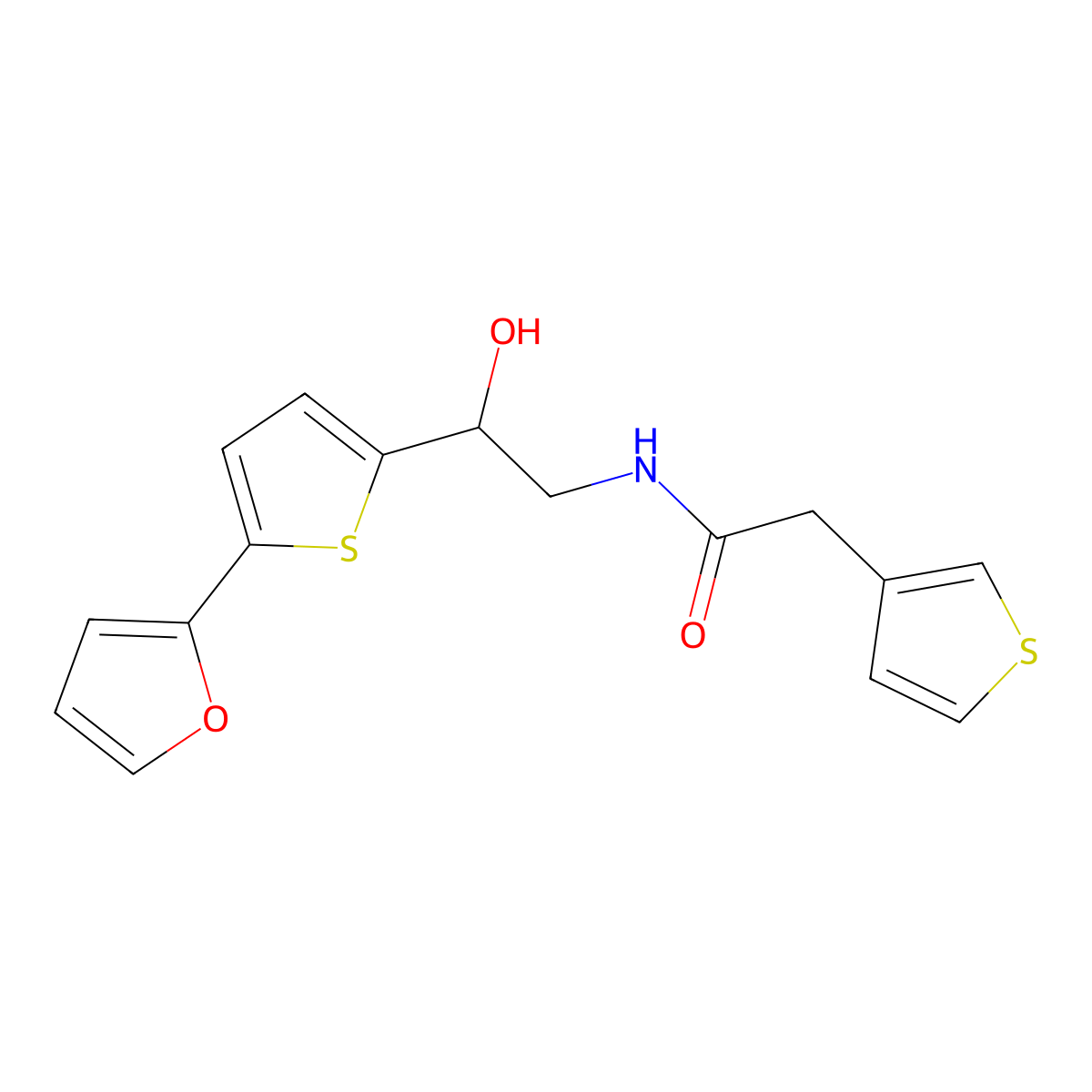 N-{2-[5-(furan-2-yl)thiophen-2-yl]-2-hydroxyethyl}-2-(thiophen-3-yl)acetamide molecular structure, CAS 2415564-22-4