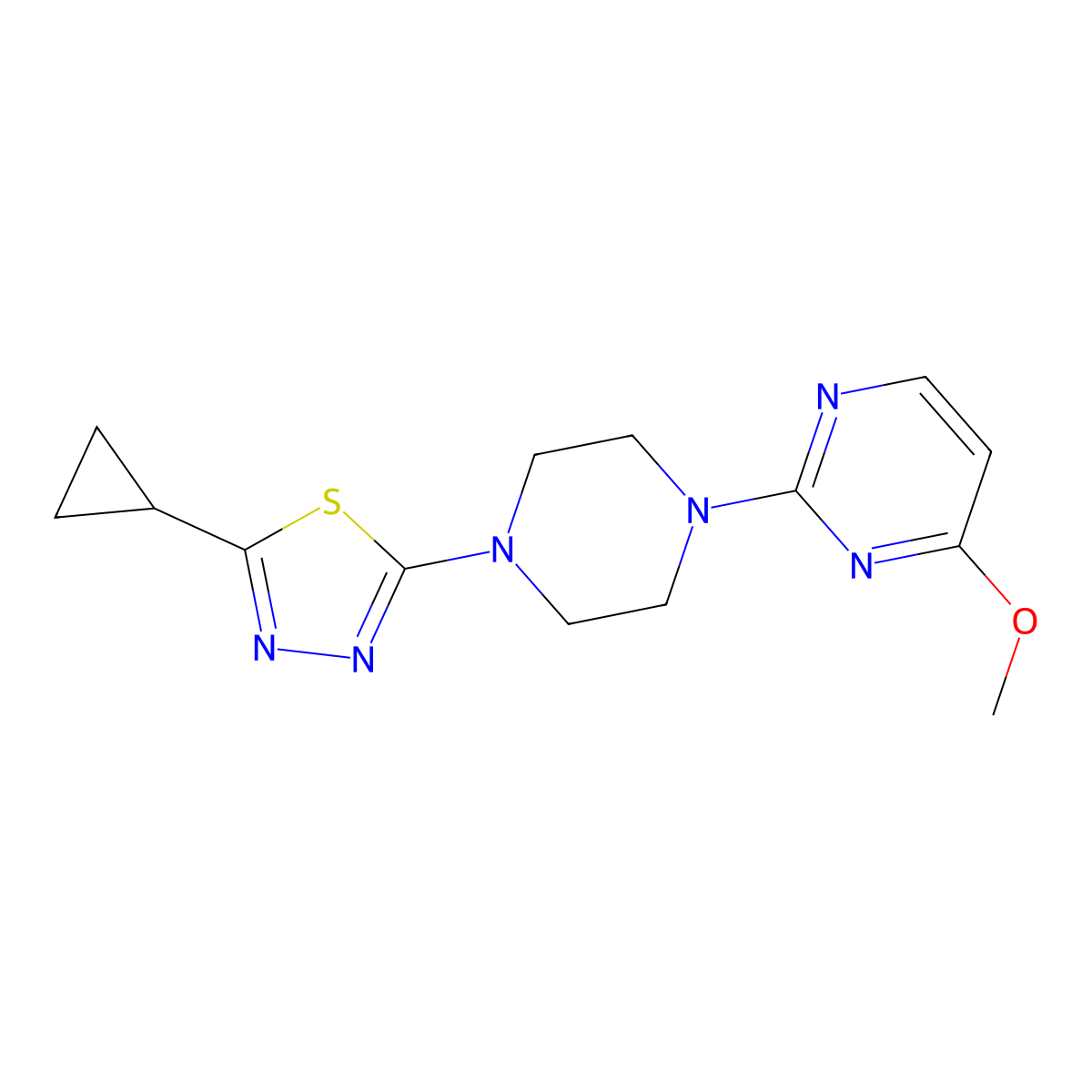 2-[4-(5-Cyclopropyl-1,3,4-thiadiazol-2-yl)piperazin-1-yl]-4-methoxypyrimidine molecular structure, CAS 2415564-24-6