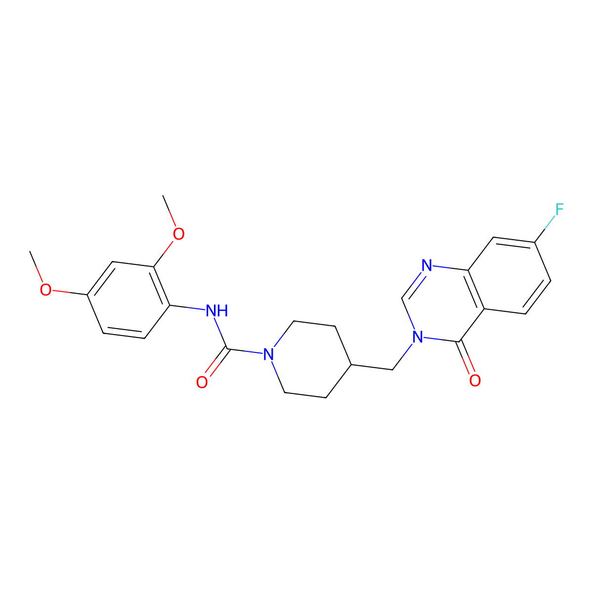 N-(2,4-dimethoxyphenyl)-4-[(7-fluoro-4-oxo-3,4-dihydroquinazolin-3-yl)methyl]piperidine-1-carboxamide molecular structure, CAS 2415564-25-7